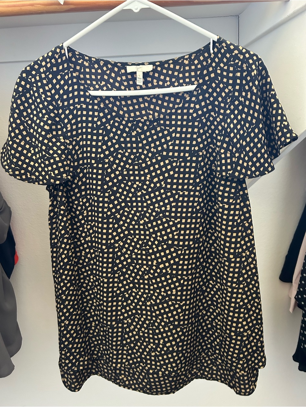 Joie Black Blouse with Cream Geometric Print